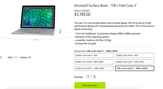 售價超2萬元！1TB版Surface Book開啟預定