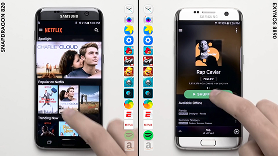 視頻：被秒殺？三星S7 edge驍龍820對決Exynos8890