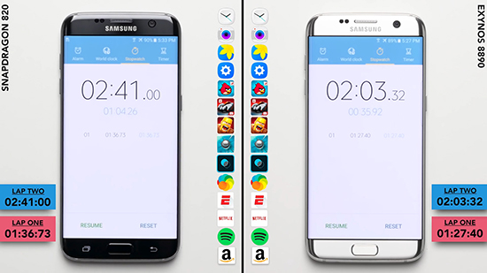 視頻：被秒殺？三星S7 edge驍龍820對決Exynos8890
