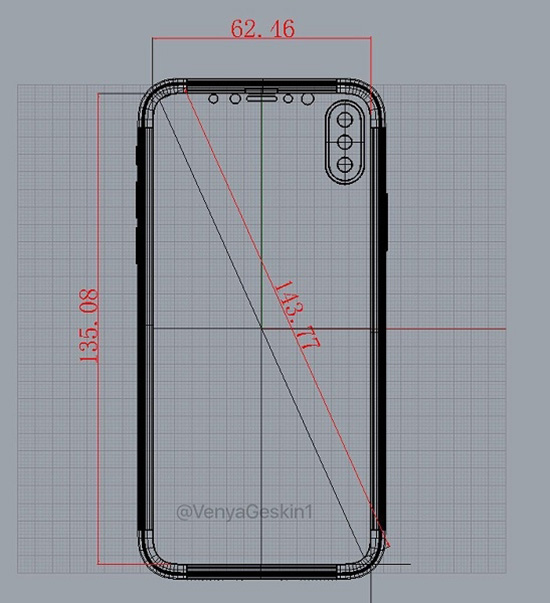 讓人放心的iPhone 8設(shè)計(jì)圖泄漏：5.66寸屏 背后無(wú)指紋