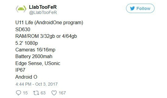 Android One新機HTC U11 Life：驍龍630賣這么貴？