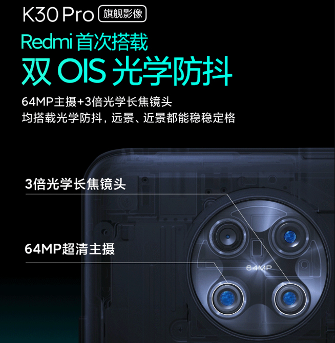 Redmi K30 Pro相機透露：6400萬四攝 還有雙OIS光學(xué)防抖