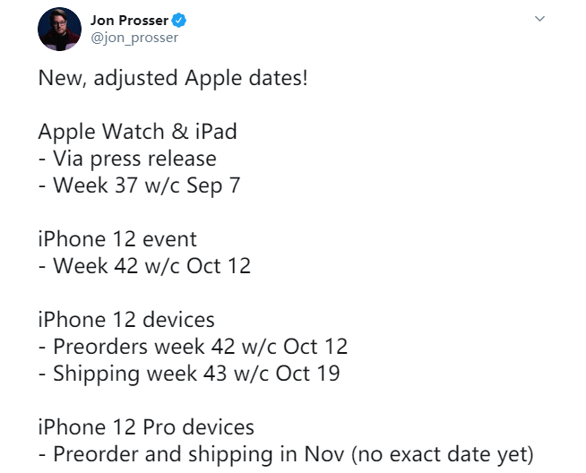 iPhone 12系列最新爆料：10月12日發(fā)布 Pro系列11月才開售